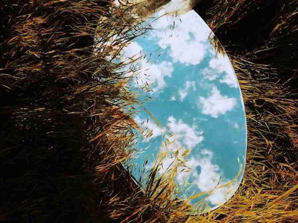 round mirror on grass